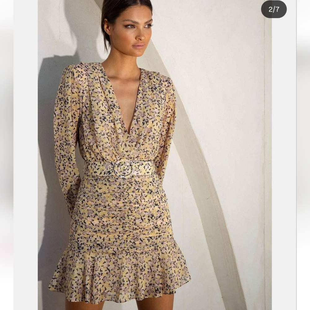 MISHA COLLECTION Floral Print Dress in Yellow and Purple